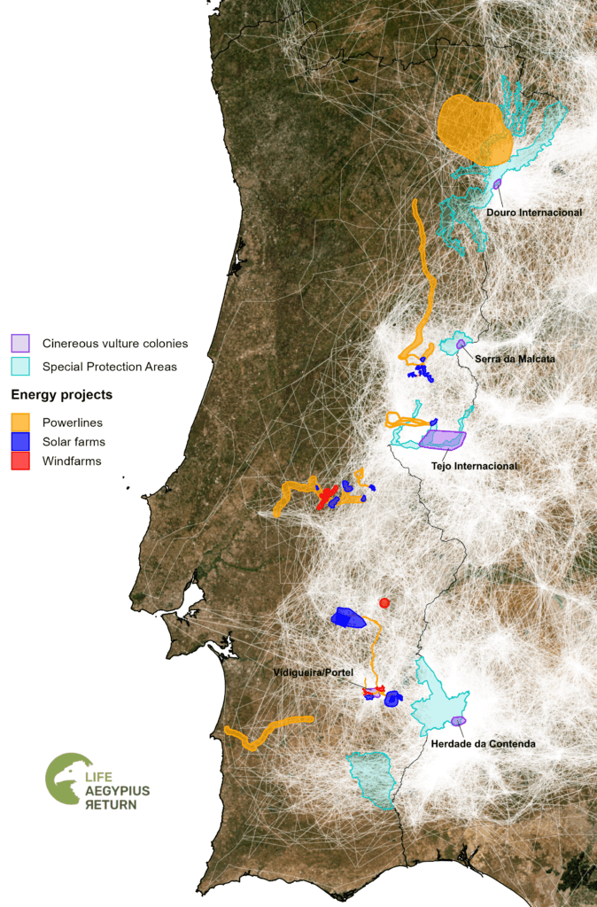 Map of the 23 renewable energy projects assessed under the LIFE Aegypius Return project