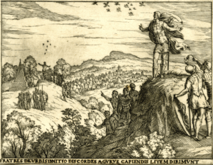 medieval art representing the moment Romolus and Remus saw vultures as omens