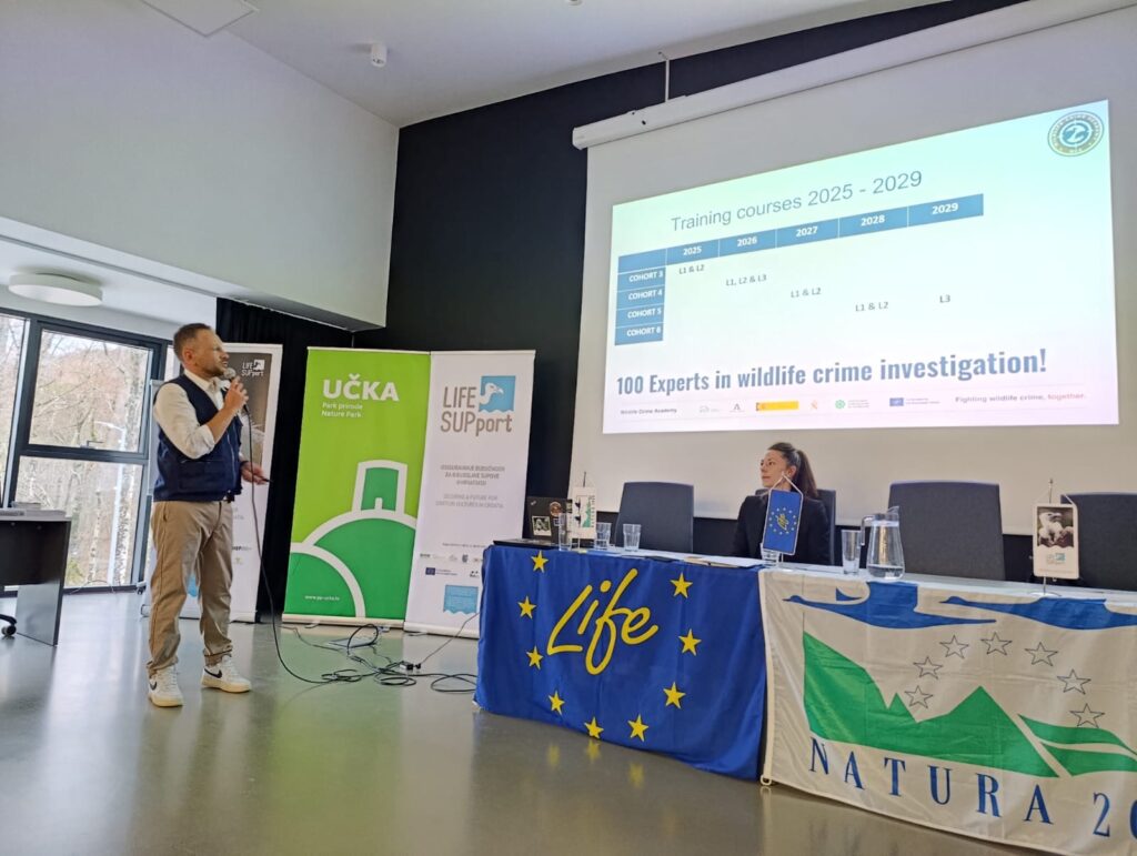 Jovan Andevski, VCF Conservation Director, presenting the Wildlife Crime Academy at the LIFE SUPport Workshop